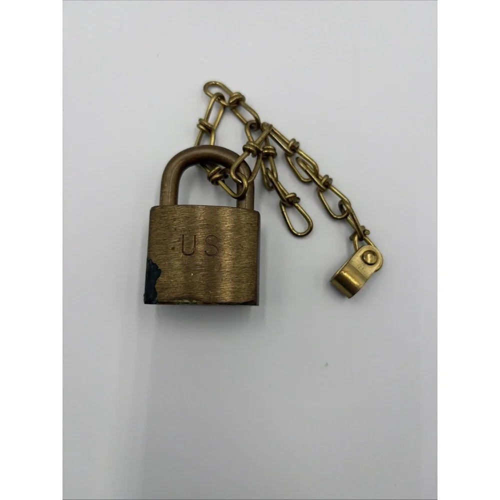 U.S. Military Waterbury NOS Solid Brass Padlock With Chain No Key